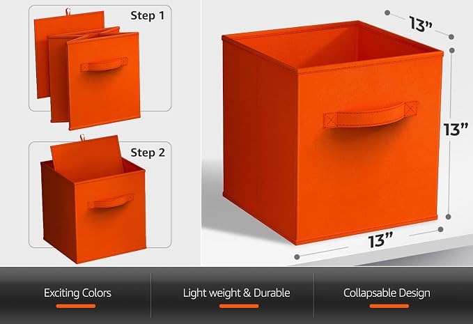 Sorbus Fabric Storage Cubes - 6 Foldable Storage Bins for Organizing Pantry, Cubbies, Toy Box - Clothes Storage & Closet Organizer - 13 Inch Collapsible Cube Baskets for Shelves with Handle - Image 2
