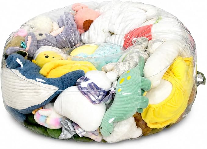 Clear Stuffed Animal Storage Bean Bag Chair Cover for Kids with Zipper | Transparent Waterparoof, Wipe Clean Thicker PVC, Holds 50+ Stuffed Animals, Double Zipper for Plush Toys Storage & Organizing by BOYMCOWBOYHOMEDECOR