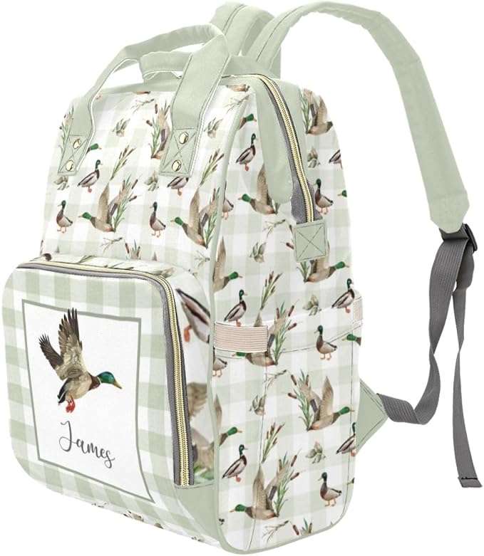 Custom Wild Ducks Diaper Bag for Women, Personalized Name Multifunction Nylon Nursing Mommy Daypack with Large Capacity for Travel, Birthday Mother Gift - Image 2