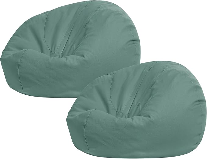 Sliner 2 Pcs Stuffed Storage Bean Bag Chair Cover for Kids Adults (No Filler) Stuffable Zipper Beanbag Cover for Organizing Plush Toys or Foam(31.5 * 31.5 * 15inch,Cotton,Green) by Sliner