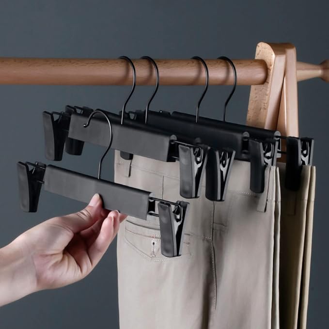 NORTHERN BROTHERS Pants Hangers, Black 20 Pack with Clips for Pants, Skirts, and Shorts - Plastic Bulk Hangers - Image 6