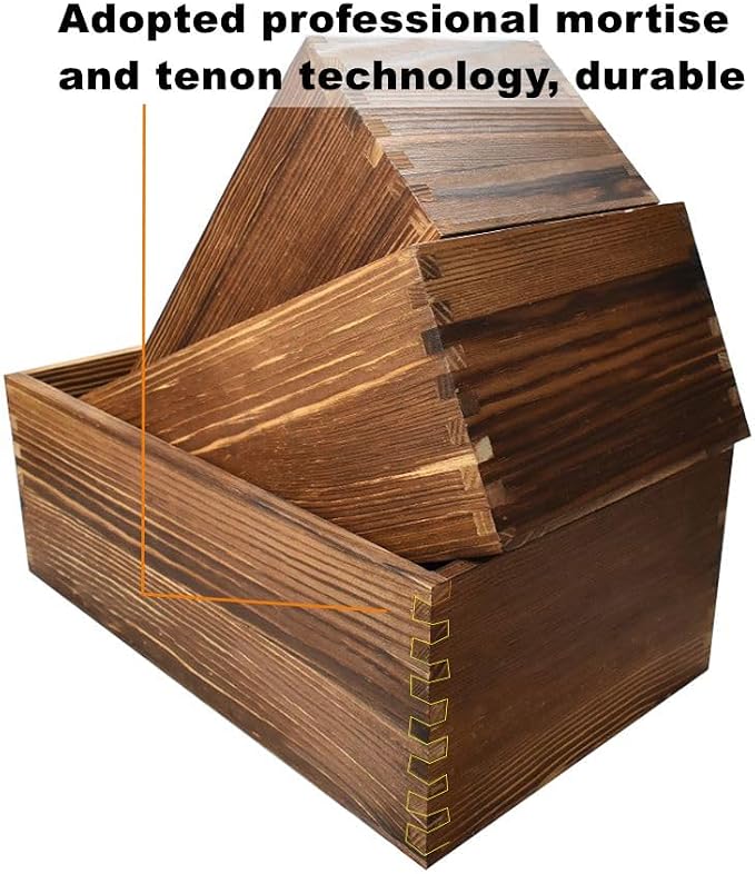 Decorative Nesting Wooden Crates Burnt Umber Stained Rustic Crate Boxes Wood Pallet Bin Storage Boxes for Decorative Display Kitchen Storage Arts & Crafts Set of 3 - Image 4