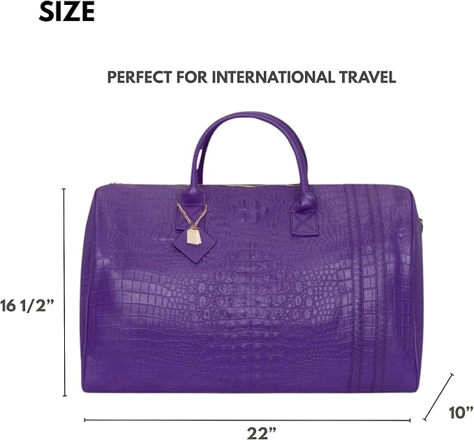 Tote&Carry Apollo 2 Duffle Bag for Travel Women & Men, TSA Approved Carry On Duffel Bag, Premium Vegan, Durable Weekender Luggage for All-Purpose Use (XL - Crocodile Skin, Purple) - Image 2