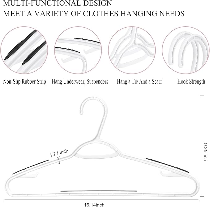 Plastic Hangers 50 Pack - Non Slip Clothes Hangers,Holds up to 18 lbs, Slim Space Saving Hangers for Suit,Dress,t Shirts,Blouse,Coats, Pants (White) - Image 2