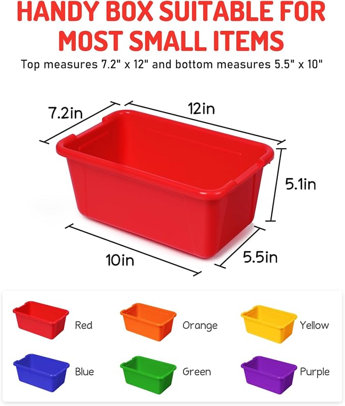 GAMENOTE 6 Quart Stackable Plastic Storage Bins with Lids, 6 Pack, Colorful | Stackable 6-quart bins with lids organize classroom supplies, crafts, toys and building blocks for Classroom & Kids Toy - Image 2