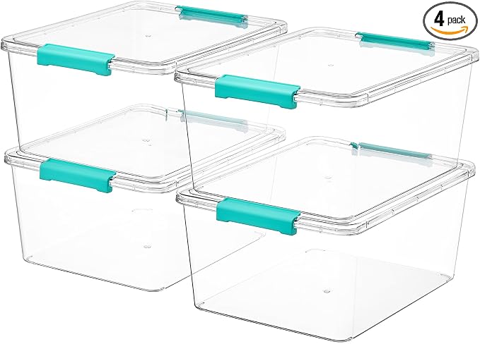 Vtopmart 4 Pack 12 Qt Clear Craft Storage Bins with Lids and Latches | Stackable Plastic Storage Box for Art & Craft Supplies, Paper, Toys, BPA-Free Containers for Organizing by Vtopmart