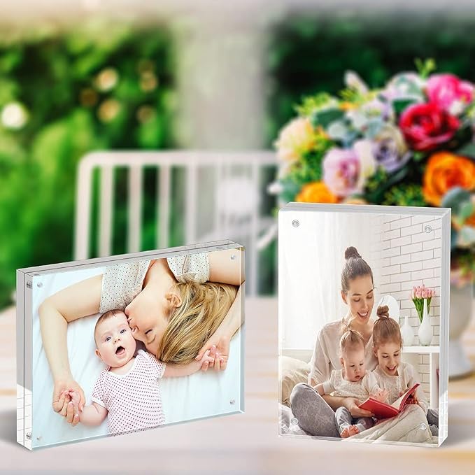 ILYXY 2 Pack Acrylic Frame 6x8, 20% Thicker, 24mm Thick Frameless Clear Picture Frame, Double Sided Magnetic Photo Frame, Free Standing Desktop Display Stand Acrylic Picture Frames - Image 7