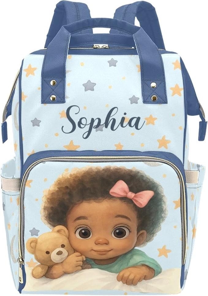 Custom Name Diaper Bag Backpack – Africa Girl with Star Personalized Baby Nappy Bag with Insulated Bottle Holders – Waterproof Large Capacity Travel Backpack Gift for Parents by Unknown