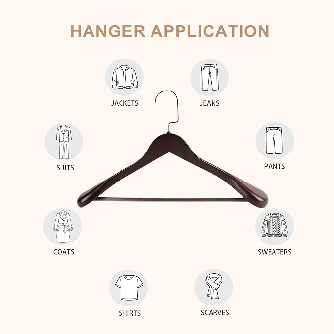 17.5" Wooden Suit Hangers with Non Slip Pants Bar, Dark Cherry, 6-Pack | Wood Extra-Wide Shoulder Hangers with Flat-Head Hook for Suits, Coats, Jackets, Shirts, Pants, Heavy Clothes - Image 8