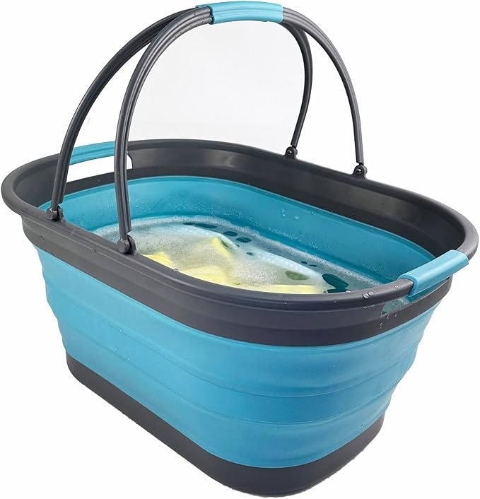 SAMMART 38L (10 Gallons) Collapsible Plastic Laundry Basket - Foldable Storage Container/Organizer - Portable Washing Tub - Space Saving Laundry Hamper (Alloy Grey + Crystal Blue (Set of 2)) - Image 5