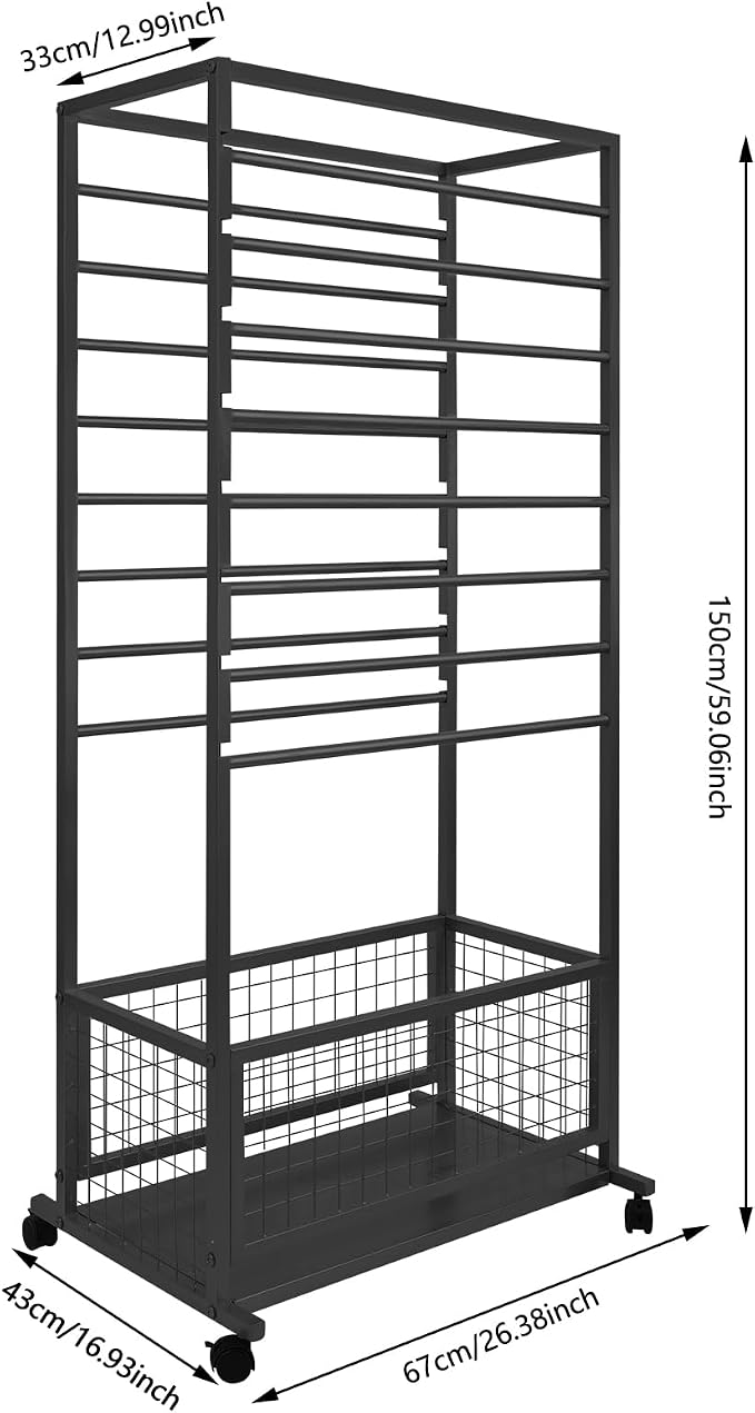 Floor Standing Ribbon Storage Organizer, 16-Layer Iron Rolling Ribbon Holder Organizer Rack with Bottom Basket, Wrapping Paper Holder, Slim Ribbon Storage Rack for Flower Shop, Craft Room H: 60inch - Image 3