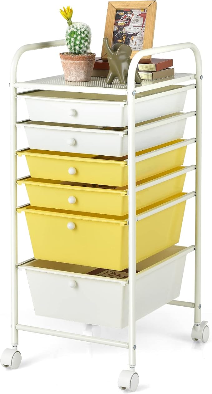 Giantex 6 Storage Drawer Cart Rolling Organizer Cart for Tools Scrapbook Paper Home Office School Multipurpose Mobile Utility Cart (Beige & Yellow) by Giantex