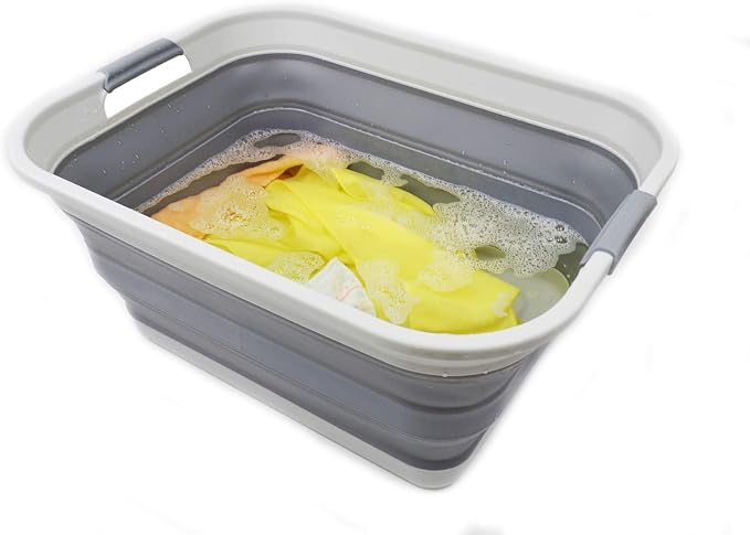 SAMMART 42L(11 gallon) Collapsible Plastic Laundry Basket-Foldable Pop Up Storage Container/Organizer-Portable Washing Tub-Space Saving,Water capacity 34L(9 gallon) (1 Rectangular - strengthen, Grey) - Image 4