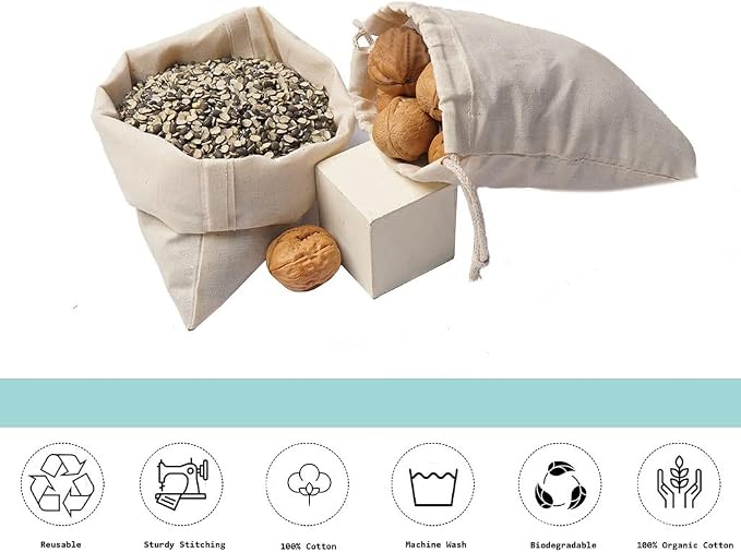 100Pcs 3 x 5 Inches Premium Cotton Muslin Double Drawstring Bags, Reusable Bag Natural Cotton Bags with Drawstring Produce Bags Bulk Gift Bag Jewelry Pouch for Party Wedding Home Storage - Image 6