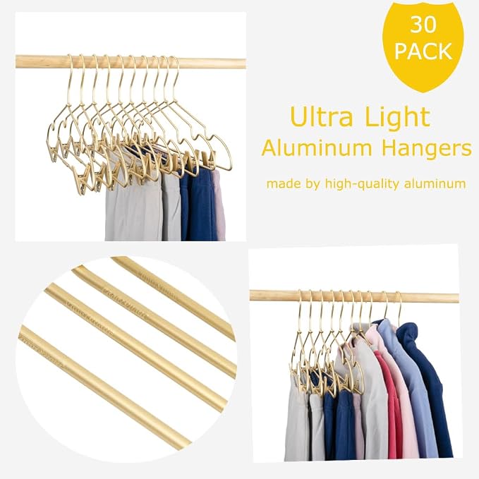 Premium 16.5” Matte Gold Metal Clothes Clips Hangers, Heavy Duty Skirt Slack Hangers, Metal Rack for Trousers Non Slip Clips, Clothes Hanger Display and Storage, 30 Pack - Image 3