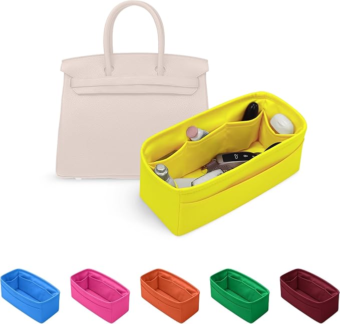 Satin Purse Organizer for Birkin 30, Lime | Retourne Style, Tailored Fit, Multiple Pockets, Lightweight Satin, Ideal for Travel, Shopping, and Daily Use by KINGSINBAG