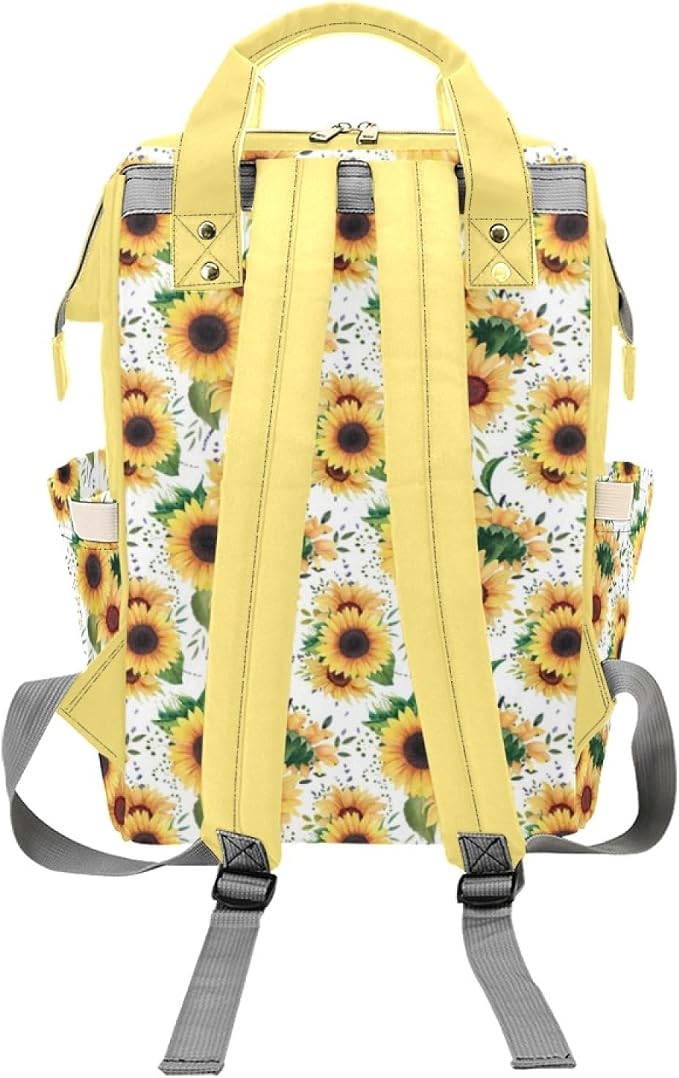 Custom Sunflower Cow Diaper Bag for Women, Personalized Name Multifunction Nylon Nursing Mommy Daypack with Large Capacity for Travel, Birthday Mother Gift - Image 4