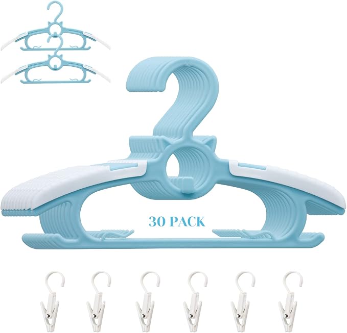 Baby Nursery Closet Hangers,50Pack Space Saving Kids Hanger Blue | Non-Slip Toddler Clothes Hangers,11-14" Adjustable Plastic Infant Hangers for Girl Boy Toddler Kids Child. by Gencuoir