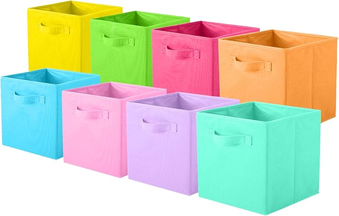ShellKingdom Storage Bins, Foldable Fabric Storage Cubes, 8 Pack, 8 Colors | Cloth Organizer Drawer For Closet And Toys, 10.5 X 10.5 X 11 INCH, (Mix Colors) by ShellKingdom