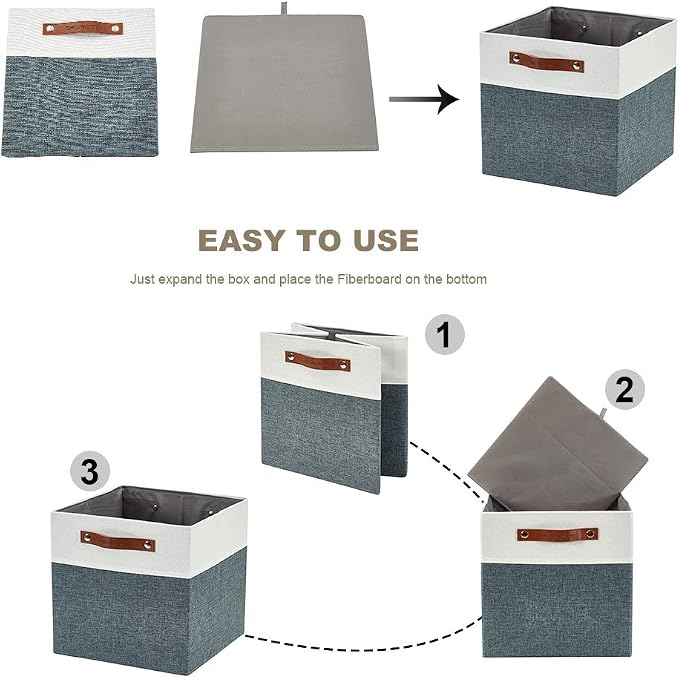 DECOMOMO Fabric Cube Storage Bins, Storage Baskets for Shelves 4 Pack | 11 inch Cube Storage Organizer for Kallax and Cubbies (Slate Grey & White) - Image 9
