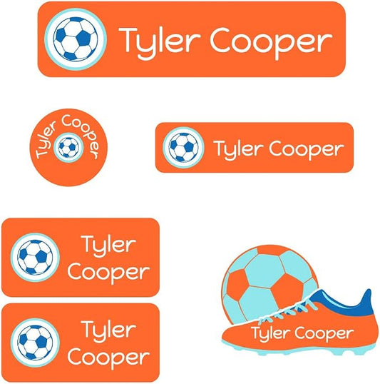 Name Bubbles - Custom Daycare Name Labels (99 Labels - 5 Sizes) Personalized Waterproof Name Stickers for Clothing Tags, Toys, Books, Water Bottles, Lunch Boxes, School, and Shoes (Soccerball) by NameBubbles