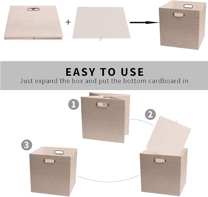 Posprica Storage Cube Basket Bins,13×13 Foldable Storage Boxes for Closet Organizer Shelf Cabinet Bookcase,Thick Fabric Drawer,Set of 4, Beige - Image 2