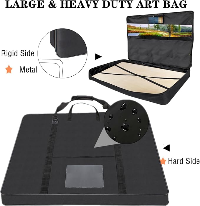 TreochtFUN Hard Side Art Portfolio Bag 24 X 36, Upgrade With Metal Frame | Heavy Duty Art Carrying Rigid Case,Sturdy Fabric For Artwork, Advertising,Canvas,Boards,Screen Monitors & Displays (Black) - Image 3