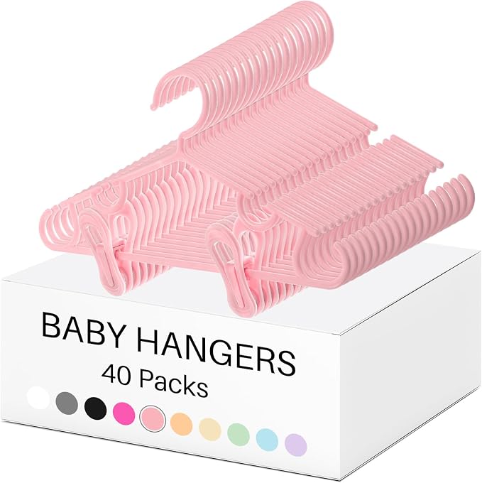 Hsei Baby Hanger with Clip for Pant,120 Packs Total,Pink,10.6 Inch | 40 Kids Plastic Hanger with 80 Clips for Newborn, Nursery, Daycare, Preschool, Closet, Wardrobe Organizer for Baby Shower by Hsei