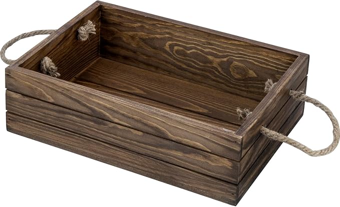 MyGift Rustic Brown Wood Storage Bin with Rope Handles Open Crate Box | Open-Top Design, Portable Carry Handles, Organizes Pantry, Bathroom, Nursery, Closet & Shelf Essentials, Decorative by MyGiftHome