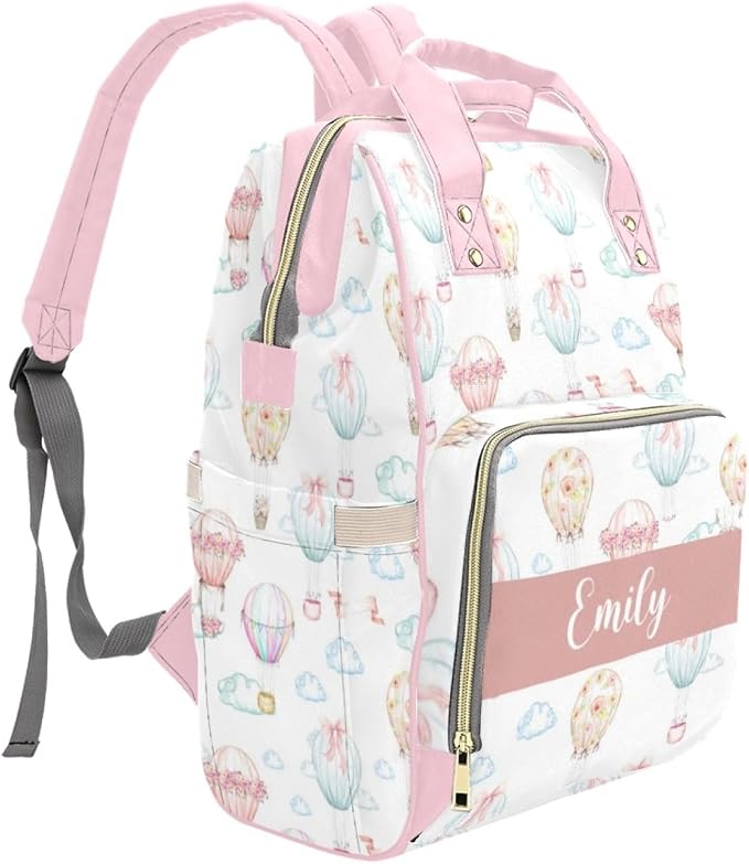 Custom Diaper Bag with Name Personalized Hot Air Balloons Nylon Travel Backpack for Holiday Travel Customized Nappy Changing Bag with Pockets for New Mom - Image 3