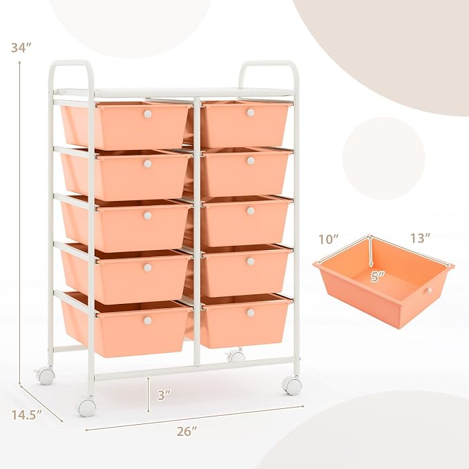 RELAX4LIFE 10-Drawer Rolling Storage Cart - Mobile Craft Art Supply Storage Organizer for Tool Scrapbook Paper Salon, Office School Classroom Teacher Rolling Cart with Drawers, Utility Cart on Wheels - Image 3