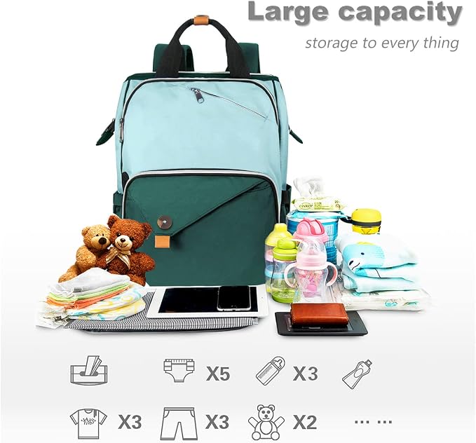 Hap Tim Baby Diaper Bag for Boys Girls, Large Backpack Diaper Bags with Double Compartments, Baby Registry Search Shower Gifts Stuff Newborn Must Haves, Green（7340-GR） - Image 4