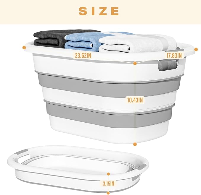 43L(11.5Gallon) Collapsible Laundry Baskets Plastic (Grey, 2 Packs) | Pop Up Laundry hamper/Storage Container, Foldable Laundry Basket with Large Capacity,Sturdy,Space Saver - Image 7