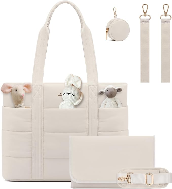 LOVEVOOK Diaper Bag Tote, 15.6 Inch Puffer Diaper Bag, Waterproof Travel Diaper Tote with Changing Pad Pacifier Case by LOVEVOOK