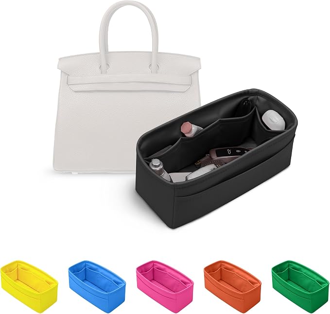 Satin Purse Organizer for Birkin 40, Black | Tailored Fit, Multiple Pockets, Lightweight Satin, Purse Essentials, Ideal for Travel, Shopping, and Daily Use by KINGSINBAG
