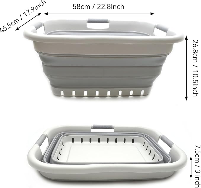 SAMMART 41L (10.8 gallon) Set of 2 Collapsible 3 Handled Plastic Laundry Basket-Foldable Pop Up Storage Container/Organizer-Space Saving Hamper/Basket (2, Grey/Grey) - Image 4