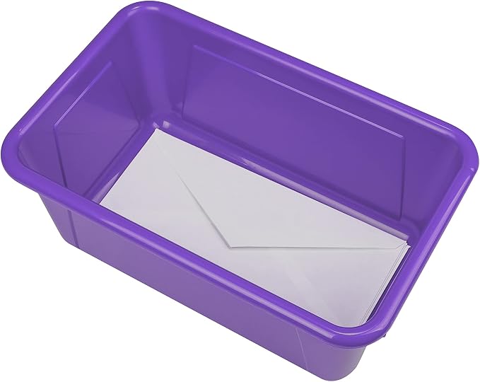 Storex Small Cubby Bins – Plastic Storage Containers for Classroom with Non-Snap Lid, 12.2 x 7.8 x 5.1 inches, Purple, 5-Pack (62411A05C) - Image 6
