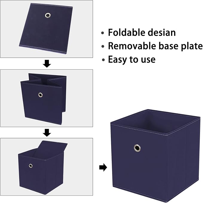 Foldable Storage Cubes Bins ,11 Inch Cloth Storage Cube Fabric Storage Box Cubes Organizer Baskets with Handles for Home Organizer Set of 6 (Navy Blue) - Image 6