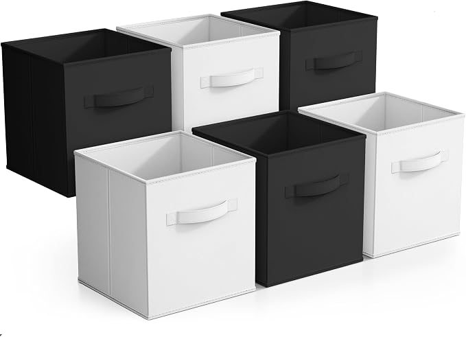 Sorbus Foldable Storage Cubes - 6 Pack, 11 Inch, Black and White, Fabric, Foldable, Storage and Organization, Versatile Use, Collapsible Storage, Lightweight and Durable by Sorbus