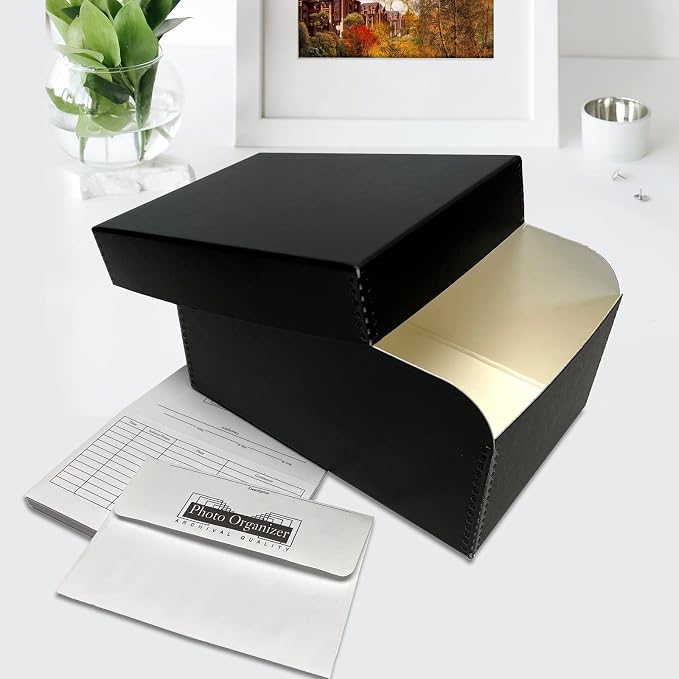 Lineco 4x6 Photo Storage Box, with 12 Envelope, 5.5x7.5x11, Black, 2 Pack | Holds Up to 1000 3.5" x 5", or 4" x 6" Pictures, Metal Edge, Archival Organizer for Cards, Prints, Stickers, Stamps, Seeds - Image 2
