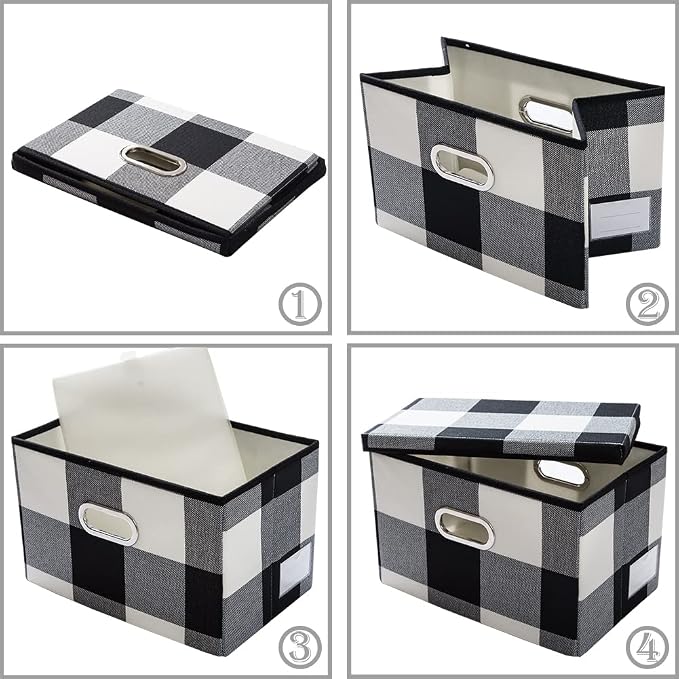 Large Collapsible Storage Bins with Lids [3-Pack] Fabric Foldable Storage Boxes Organizer Containers Baskets Cube with Cover for Home Bedroom Closet Office Black and White (17.7x11.8x11.8) - Image 4