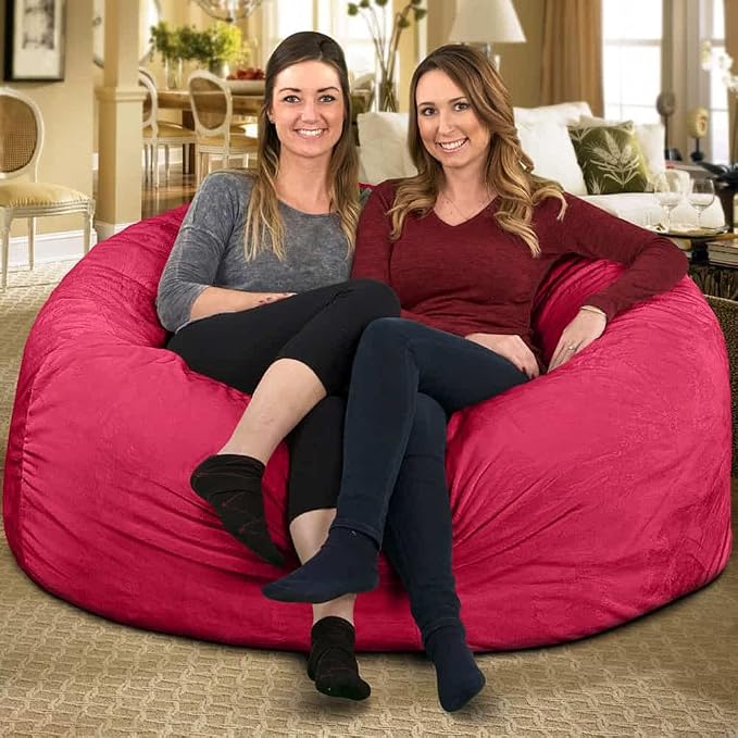 ULTIMATE SACK | 5 Ft Bean Bag Chair Replacement Cover Only | Pink Fur | Removable Washable Cover only - Image 8