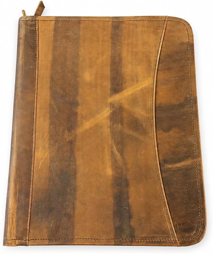 Leather Portfolio Organizer with Zipper for Men Women, Padfolio Business Resume A4/Pad, Folder Organizer, Legal Pad Holder with Card Slots, Zippered Padfolio for Business Documents (Brown) - Image 6