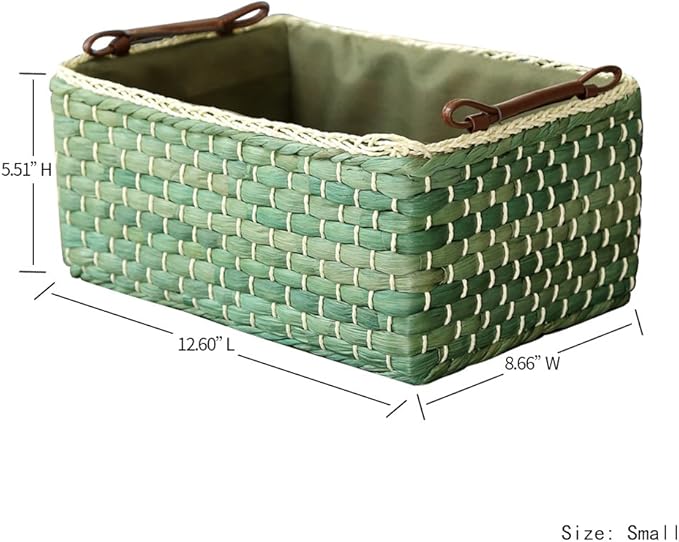 Kingwillow Basket Woven Maize Straw Storage with Handle(Green,Small) | cute rustic look, for countertop, bathroom, cabinet, organize towels, gifts, household sundries - Image 2