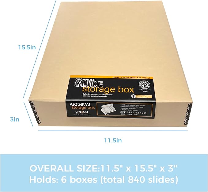 Lineco, Archival Slide Storage Box 15.5"x11.5"x3", with 6 Inner Cases, Tan | Acid-Free Metal Edge Organizer, Drop Front Design, Holds Up to 840 Slides, Films, Negatives, Photos and Cards - Image 2
