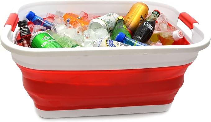 SAMMART Set of 2-41L(10.8 gallon) Collapsible Plastic Laundry Basket-Pop Up Storage Container-Portable Washing Tub-Space Saving Hamper/Basket, Water capacity:32L(8.4 gallon) (2 Rectangular, Red) - Image 6