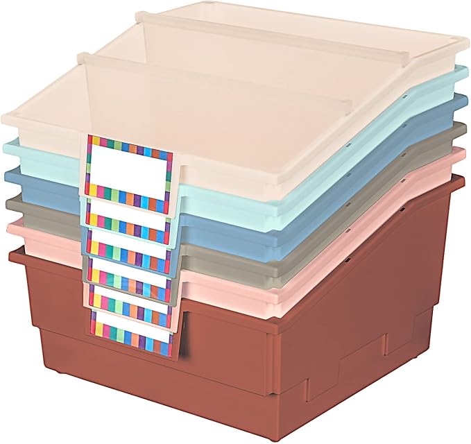 Really Good Stuff Picture Book Classroom Library Bins with Dividers, 6-Pack | Boho Colors - Image 2
