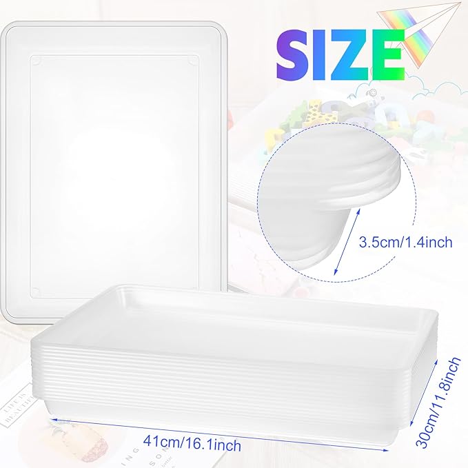 Maitys 15 Pack Plastic Art Trays 12 x 16 Inch Activity Crafts Trays Sensory Tray DIY Projects, Painting, Beads, Jewelry Office Home Organizer Arts and Crafts Supplies(Clear) - Image 3