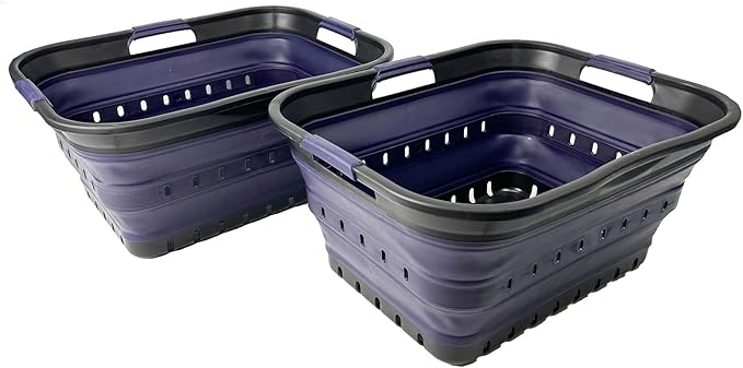 SAMMART 42 (11 Gallons) Collapsible Plastic Laundry Basket, Foldable Pop Up Storage Container/Organizer, Space Saving Hamper, Portable Bin for Dorm Room Bathroom (2, Black/Dark Purple) by SAMMART