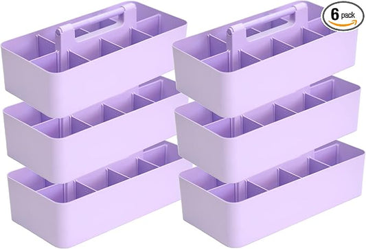 -Large Portable Caddy, DIY Dividers, 8 Compartments, School Office Supplies Home Business Basket with Handle Storage Modern Made in USA (6 PACK, Lavender) by EnjoyOrganizer